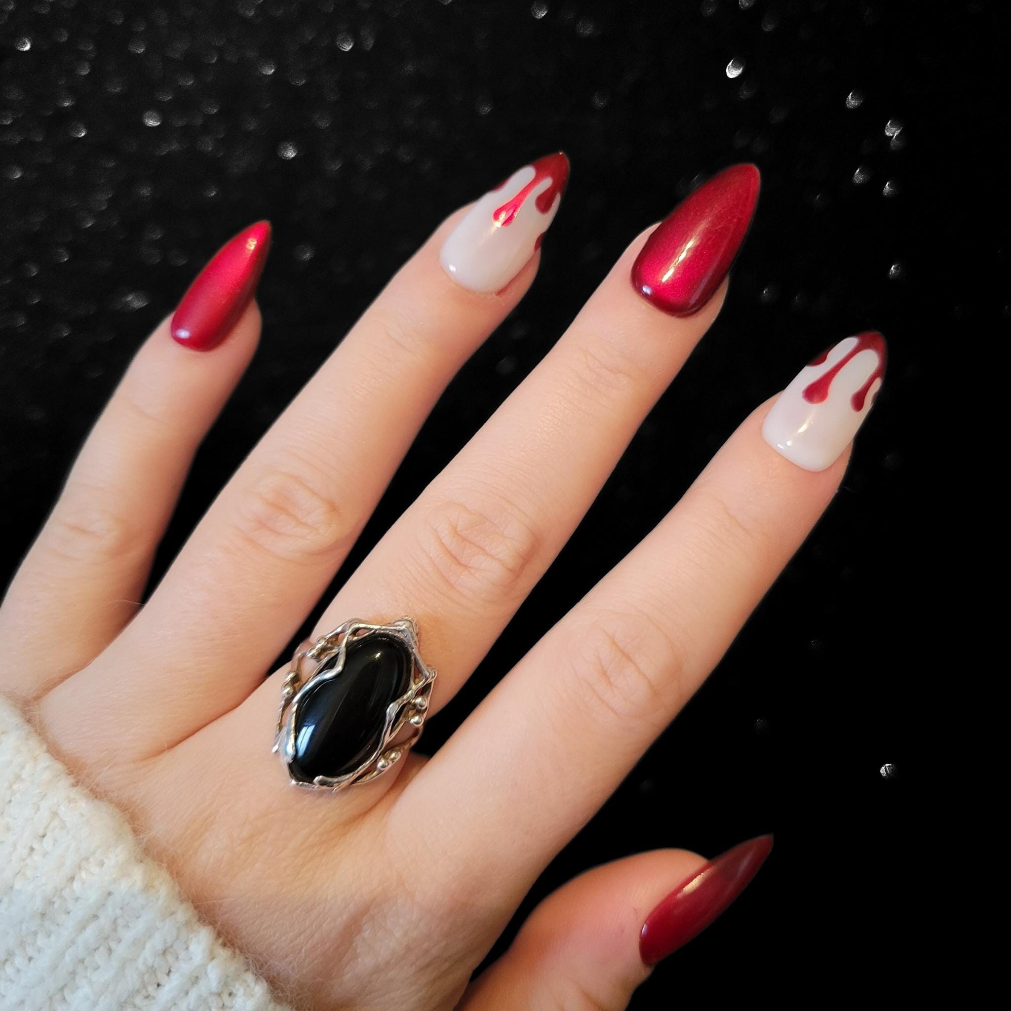 Press on nails Faux ongles Halloween gouttes de sang dripping blood