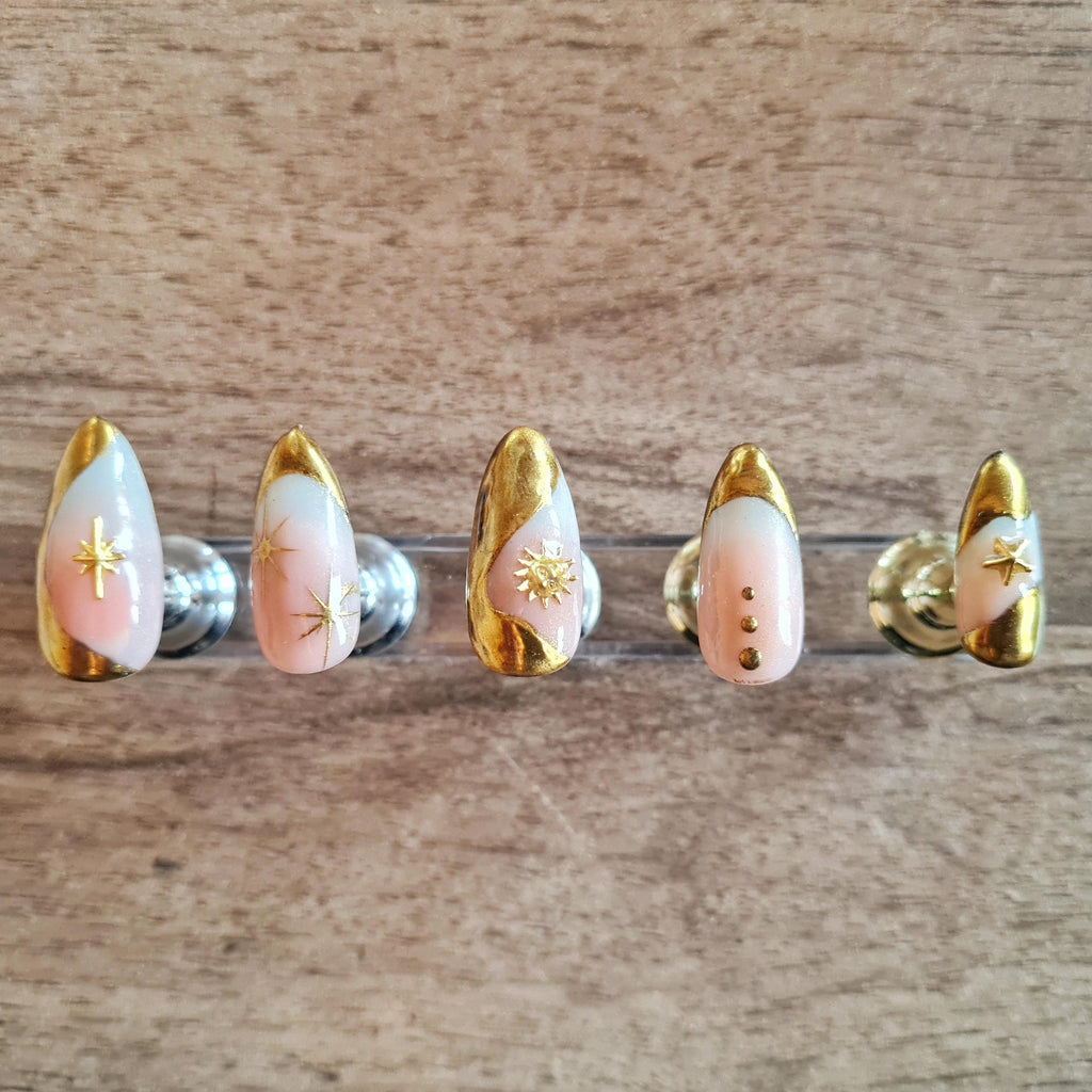 Press on nails Faux ongles occult stars and sun 70's mystic hippie