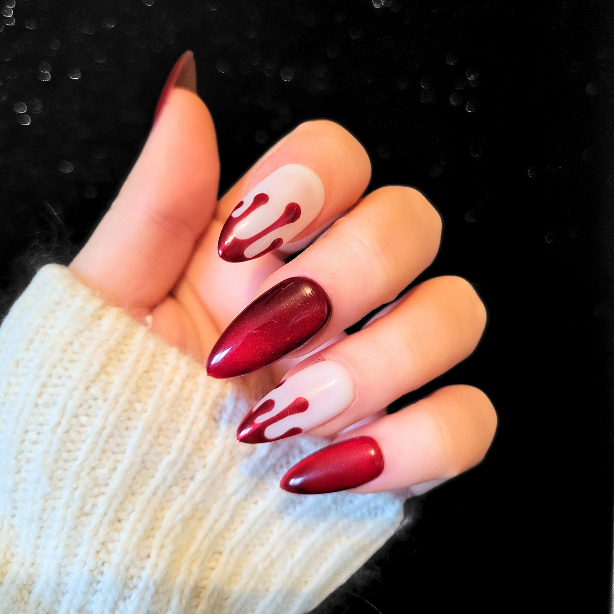 Press on nails Faux ongles Halloween gouttes de sang dripping blood