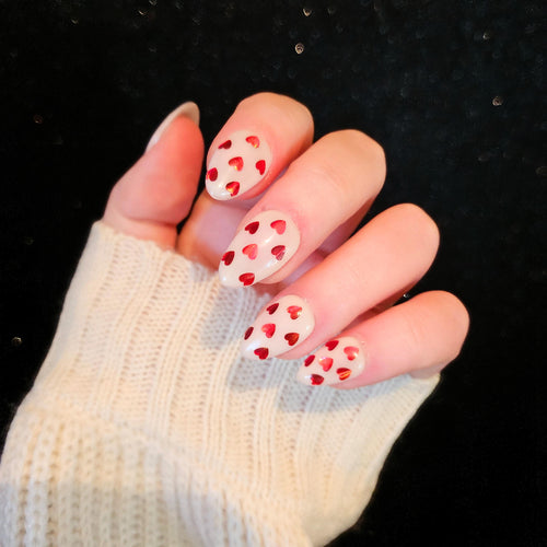 Press on nails Faux ongles bordeaux et nude Saint Valentin 2025 valentine's day press ons heart and Silver