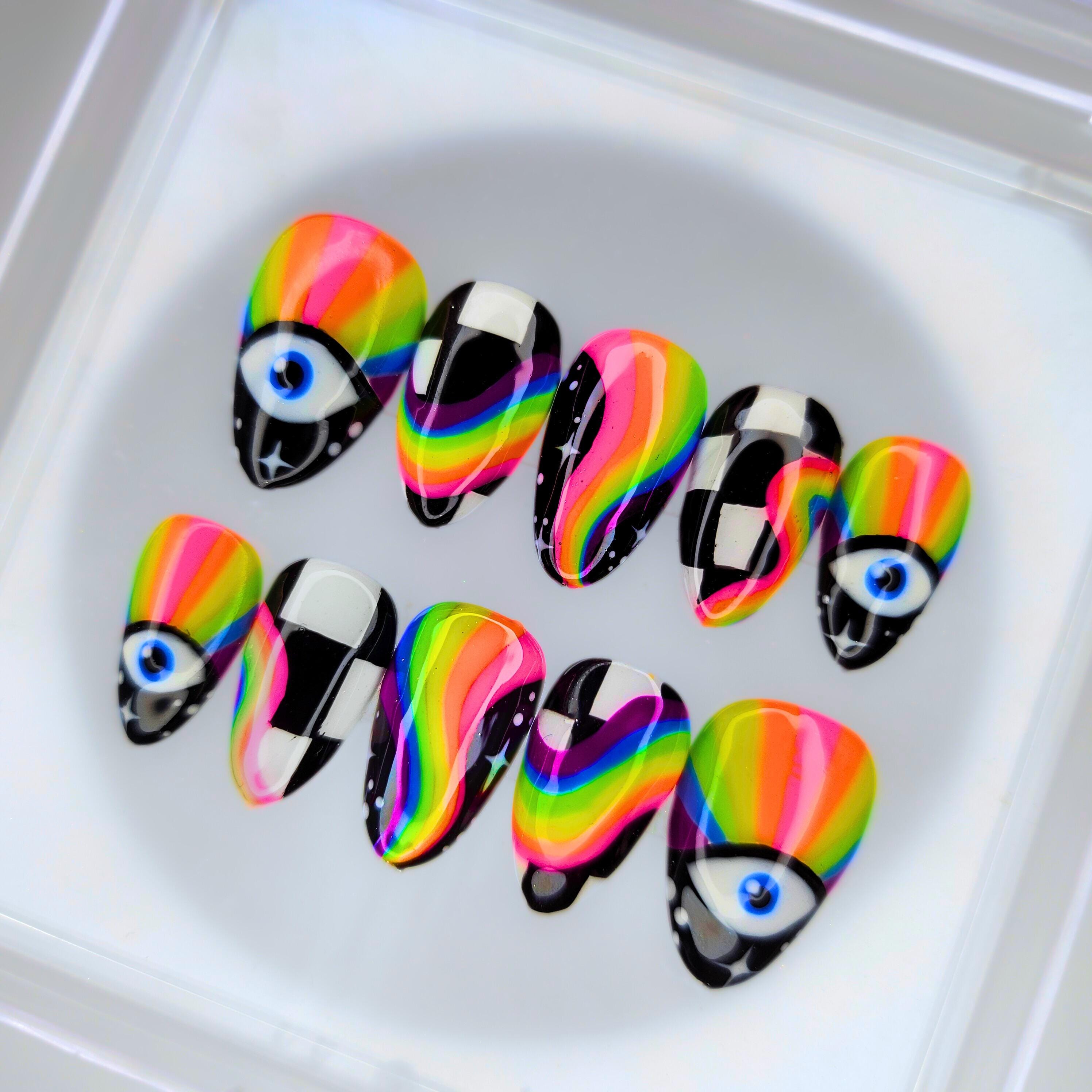 Press on nails Faux ongles psyché arc en ciel mystic rave