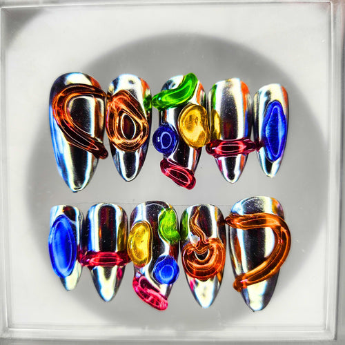 Nail Art Y2K Chromé & Gel 3D  Press-On Nails Uniques et Colorés